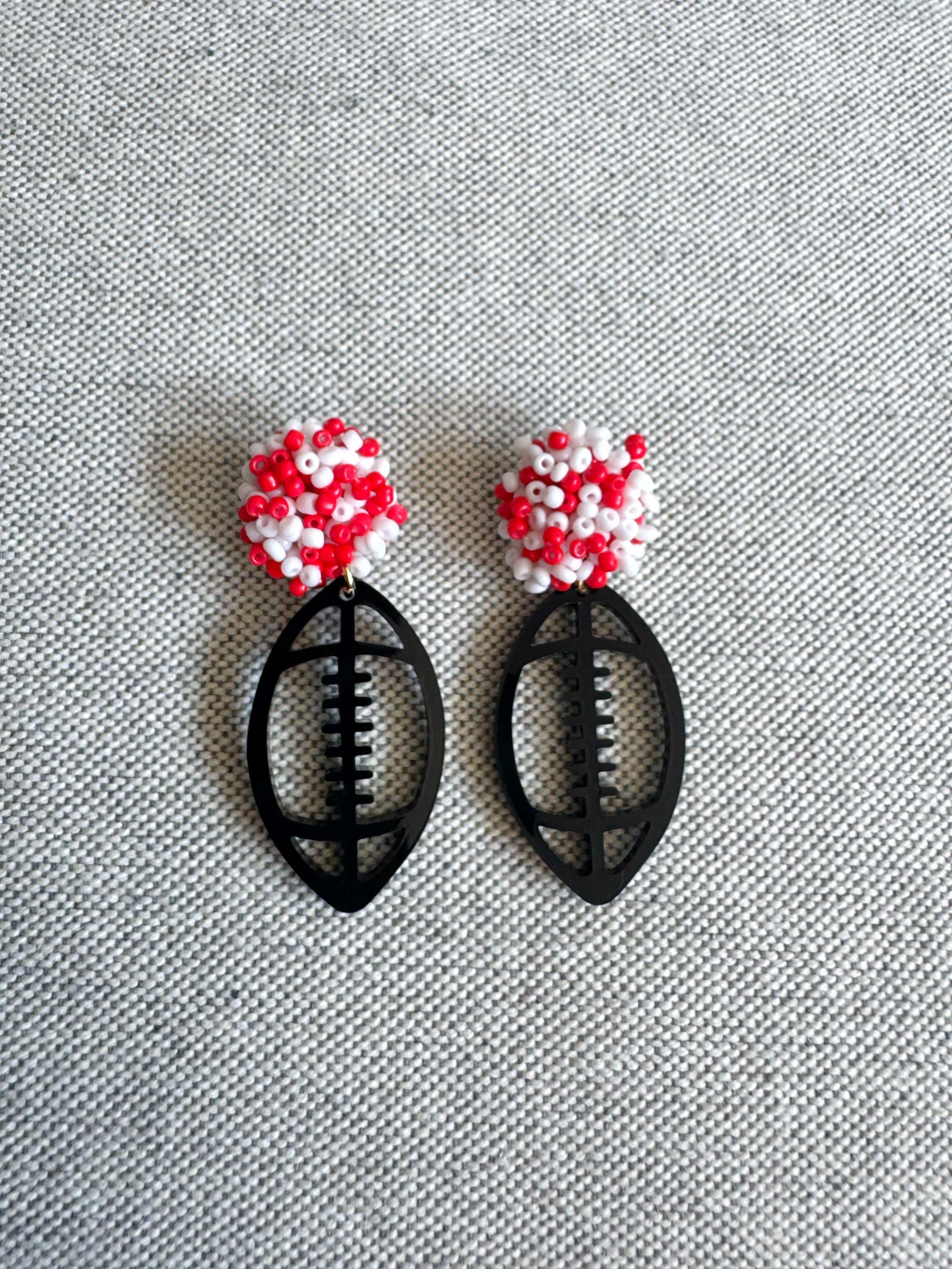 Red and Black Football Earrings, Red and Black Acrylic Earrings