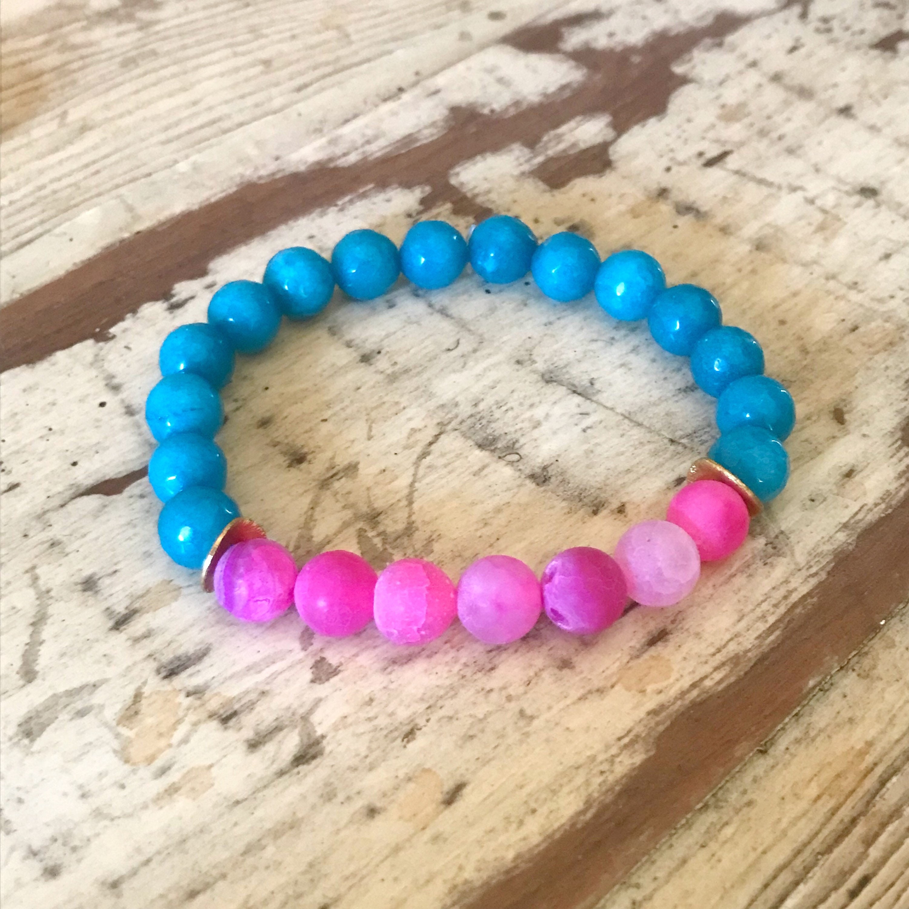 Rice Bead Braided Bracelet Love - Pink/Turquoise