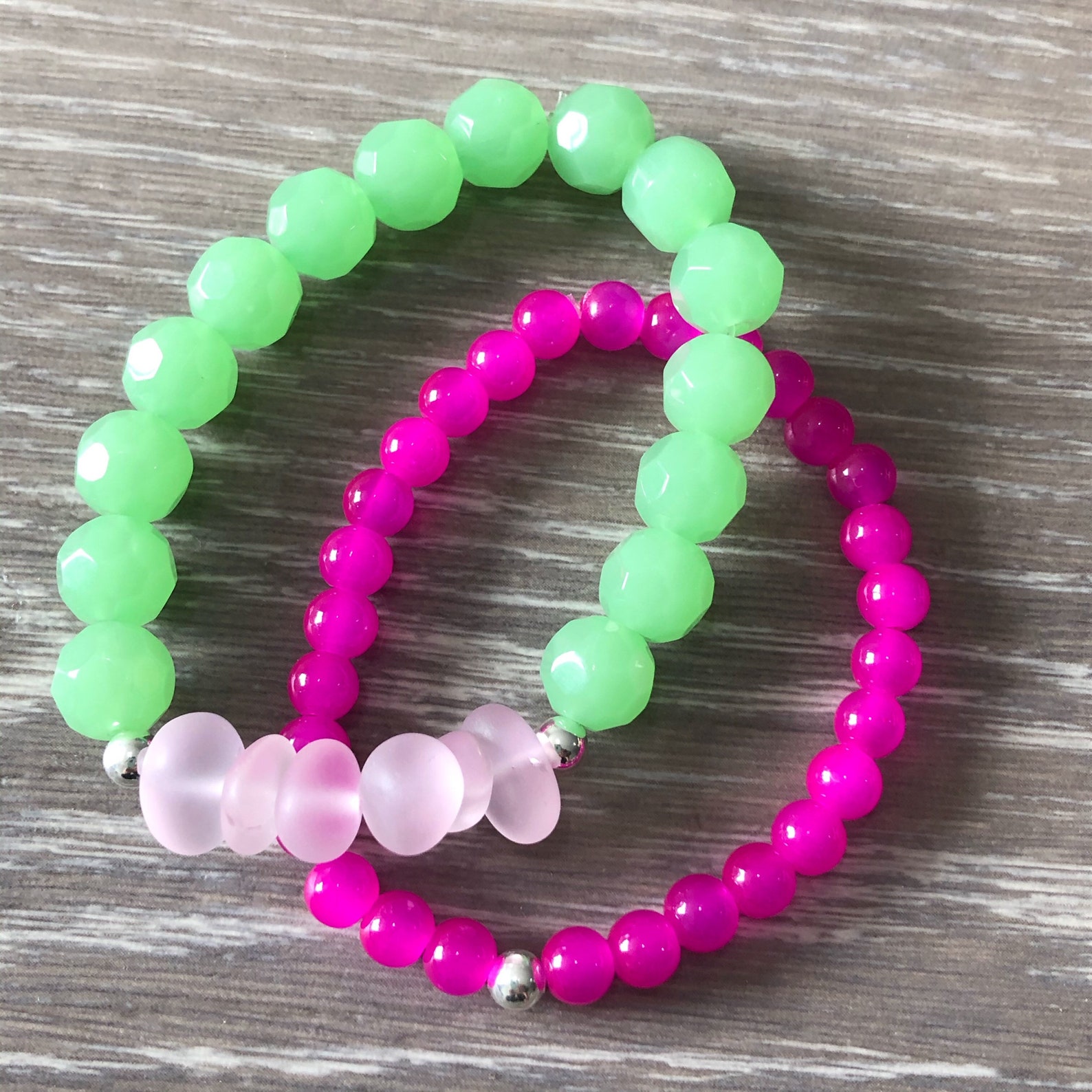 Pink and Green Bracelet Pink and Green Beaded Bracelet Pink Etsy