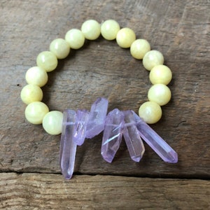 Purple and Yellow Crystal Bracelet, Crystal Bracelet, Purple Crystal Bracelet, Yellow Bead Bracelet