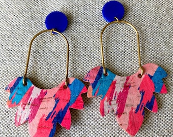 Boucles d'oreilles en cuir bleues et roses, Boucles d'oreilles en cuir, Boucles d'oreilles légères, Boucles d'oreilles tendance, Boucles d'oreilles bleues et roses