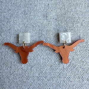 Longhorn Earrings, Longhorn Jewelry, Gameday Earrings, Gameday Jewelry, Texas Earrings, Rust Orange Earrings
