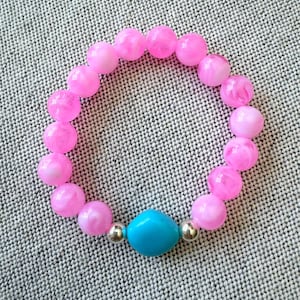 Braccialetto con perline blu e rosa, Braccialetto con perline blu, Braccialetto rosa, Braccialetto impilabile