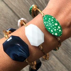 Green Spotted Bangle, Green Bead Bangle, Green Bangle, Bourbon and Boweties Inspired, Green and White Bangle