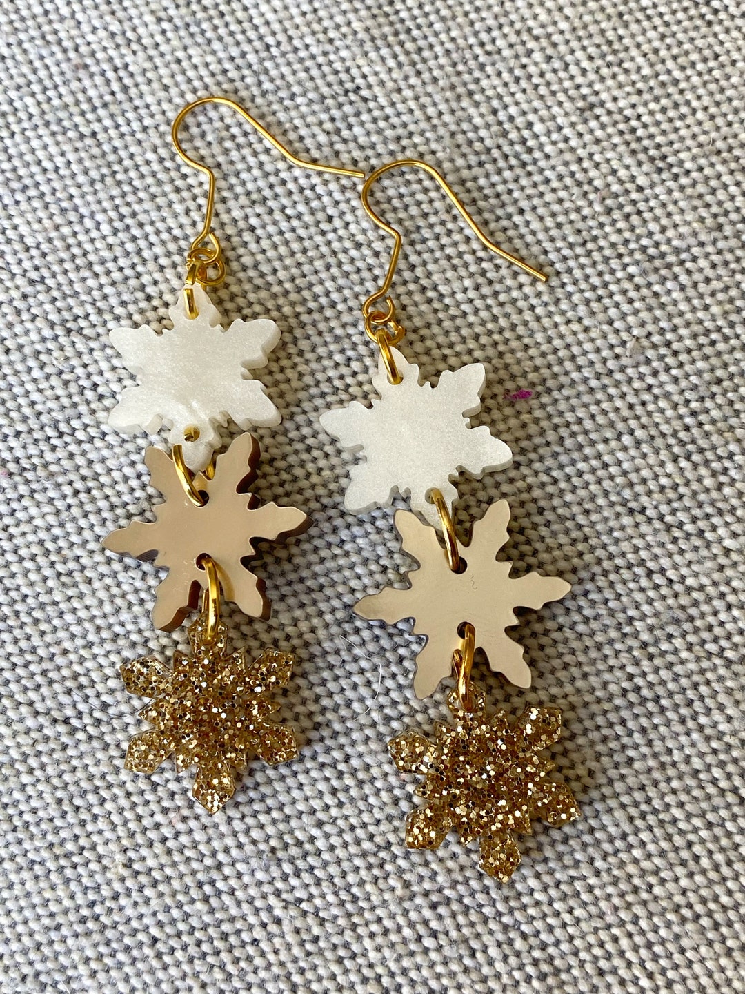 Snowflake Earrings, Holiday Earrings, Christmas Earrings, Gold and ...