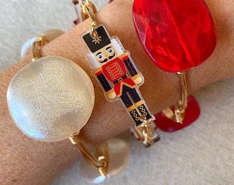 Pulsera navideña, pulsera de cascanueces, joyería navideña, pulsera de cascanueces roja, pulsera navideña, pulsera de cascanueces