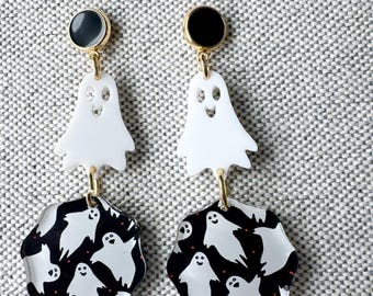 2 Paia Orecchini Fantasma da Donna, Graziosi Orecchini Fantasma Halloween Oro Argento Graziosi Gioielli di Halloween da Donna Outfit Festa
