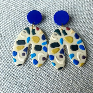 Blue Mosaic Earrings, Multicolor Acrylic Earrings, Colorful Acrylic Earrings, Lightweight Earrings, Statement Earrings
