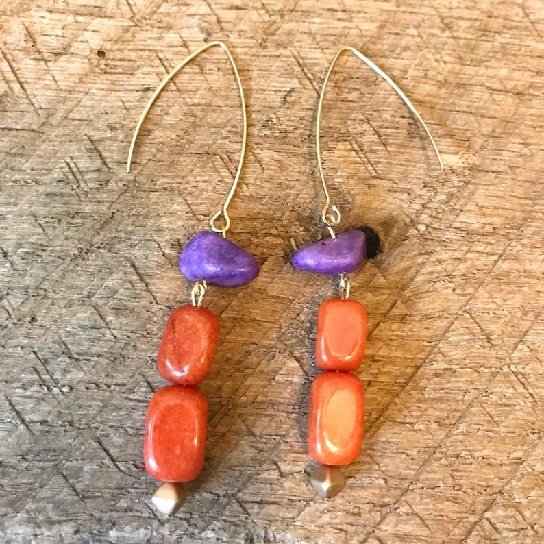 Purple and Orange Earrings Clemson Earrings Purple Drop Earrings Purple and Orange Beaded Earrings Orange Drop Earrings