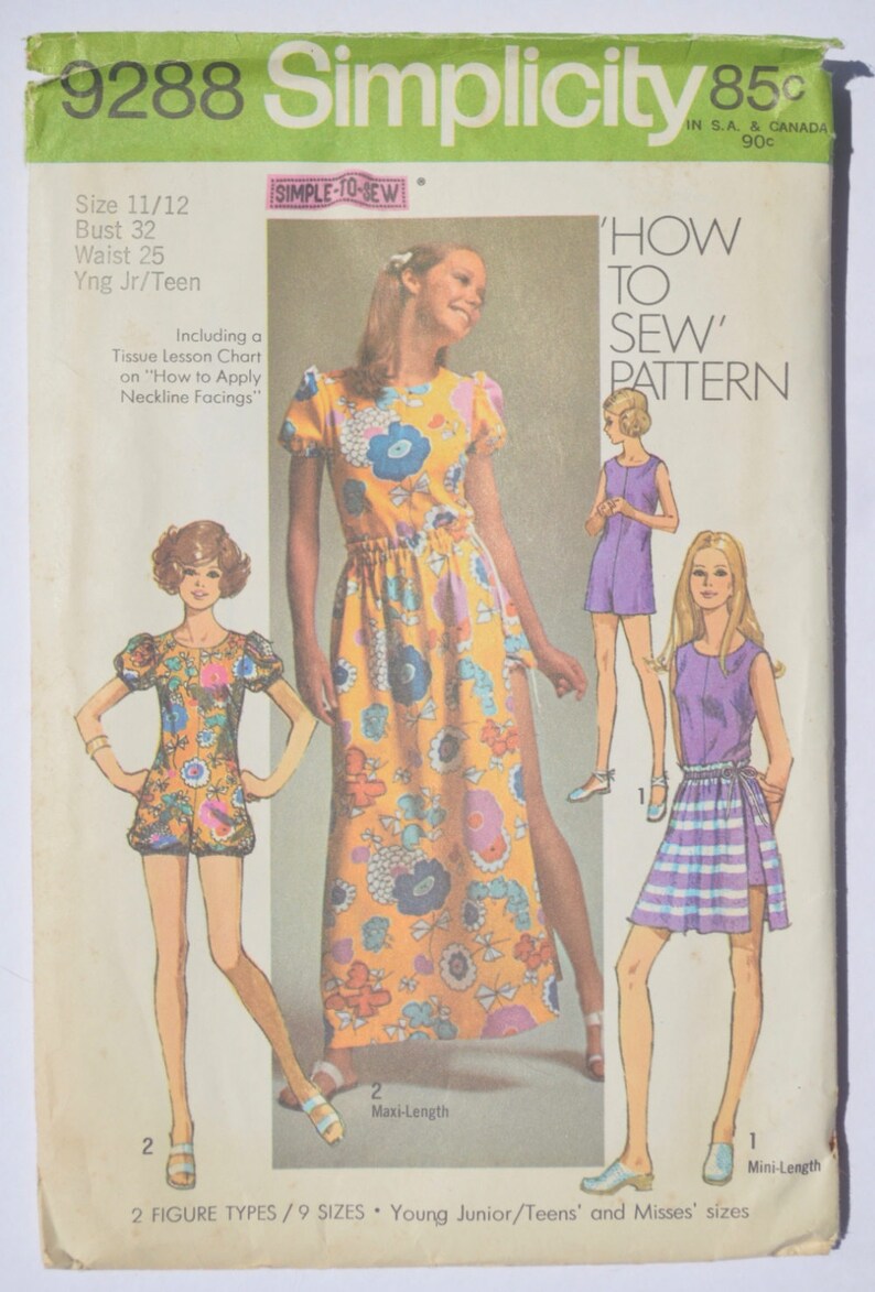 Sewing Pattern Vintage Simplicity 9288 Romper 1970's Retro Etsy