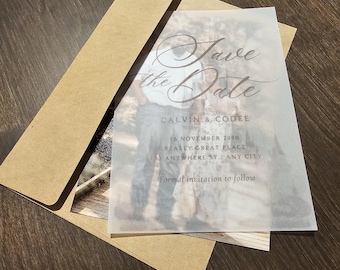 Fairytale wedding castle vellum save the date, save the date, custom diy save the date invitation, wedding invitation