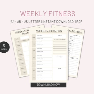 Weekly Fitness Planner Printable, Weekly Reflection, Weekly Work out Planner Insert, Fitness Planner Inserts,  Instant Download, PDF