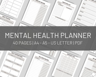 Mental Health Planner Insserts, Printable Mindfulness Journal Worksheets, Self Care Planner, PDF, Digital Download