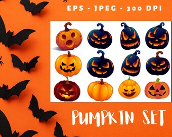 Pumpkins l Pumpkin Face l Clip Art Set l Halloween l Fall l EPS l JPEG