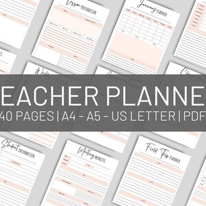 Teacher Planner Printable, Academic Planner Printable,  Student Info, Goals, Lesson Plan, Reading, Grades, Classroom, Class Schedule, PDF