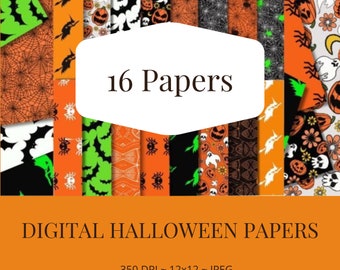 Spooky Halloween Digital Papers l Not Seamless l Instant Download