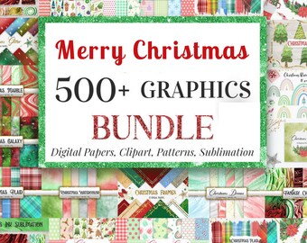 500+ CHRISTMAS Graphics Bundle l Digital Papers l Clip Art l Sublimation l Backgrounds l Cricut