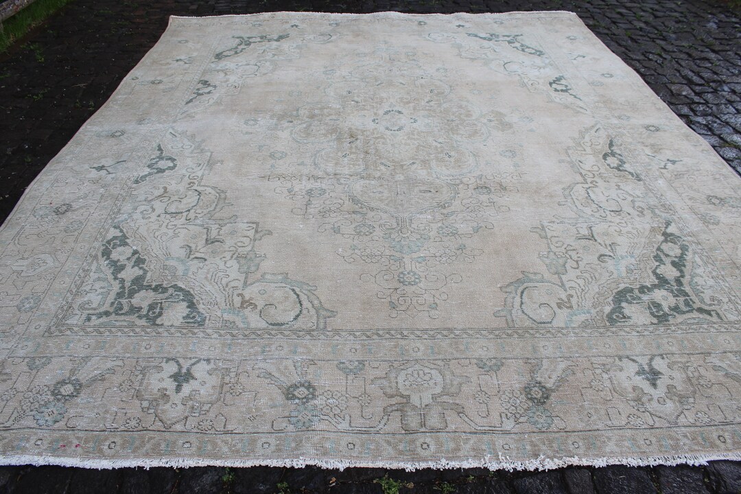 Turkish Rug 10x12, Oushak Rug Large, Wool Living Room Rug, Vintage