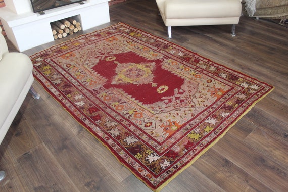 3.6x6.4 ft Antique Turkish Rug Handmade Rug Blue Oushak Rug Turkish Kilim Rug B306 Area Rug Anatolian Rug Vintage Turkish Rug