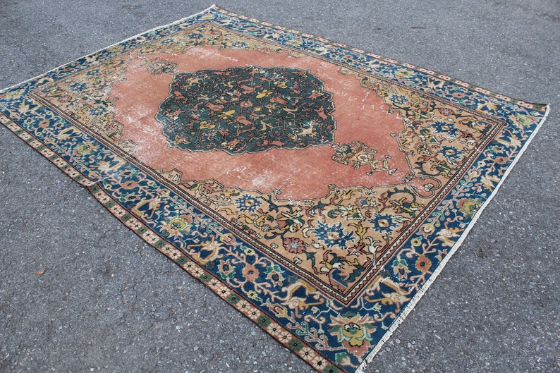 Anatolian Home Decor Nursery Oriental Area Rug Turkish Rug Vintage Handmade Low Pile Oushak Office Area Rug Carpet 106x77,268x196cm