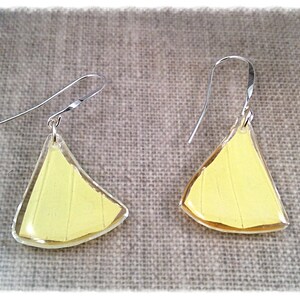 Real Butterfly Wing Jewelry; Statement Earrings; Insect Jewelry; Butterfly Earrings; Yellow; Black; Hand Cut Triangles; Unique Jewelry