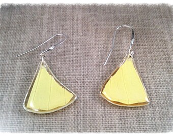 Real Butterfly Wing Jewelry; Statement Earrings; Insect Jewelry; Butterfly Earrings; Yellow; Black; Hand Cut Triangles; Unique Jewelry