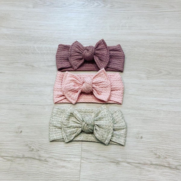 Waffle knit headband / baby girl headbands / baby headband / mauve headband / baby pink headband / beige headband