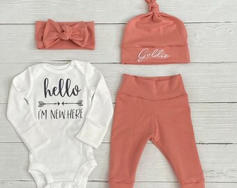 Personalized mauve baby coming home outfit, baby girl little sister outfit, baby girl shower gift, newborn girl outfit, newborn pictures