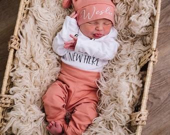 Personalized mauve baby coming home outfit, baby girl little sister outfit, baby girl shower gift, newborn girl outfit, newborn pictures