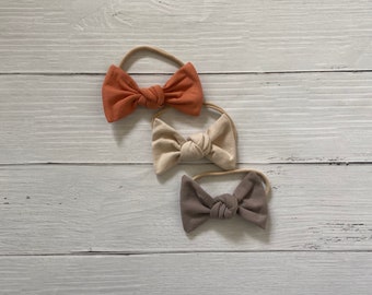 Baby girl bows, fall bow bundle, rust bow, cream bow, taupe bow, baby girl nylon bow bundle, grow with me baby bows, newborn baby girl gift