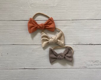 Baby girl bows, fall bow bundle, rust bow, cream bow, taupe bow, baby girl nylon bow bundle, grow with me baby bows, newborn baby girl gift