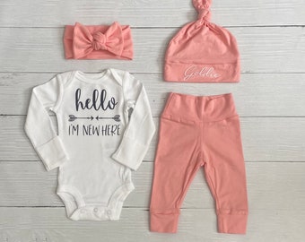 Personalized baby pink coming home outfit, baby girl little sister outfit, baby girl shower gift, newborn baby girl outfit, newborn pictures