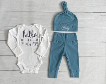 Personalized Newborn boy coming home outfit, baby hospital outfit, baby boy shower gift, baby boy gift, newborn boy outfit, baby boy gift