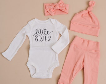 newborn little sister baby pink coming home outfit, baby girl little sister outfit, baby girl shower gift, newborn baby girl pictures prop