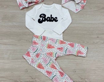 Baby girl coming home outfit, watermelon baby summer outfit, baby girl shower gift, baby girl hospital outfit, newborn baby girl outfit