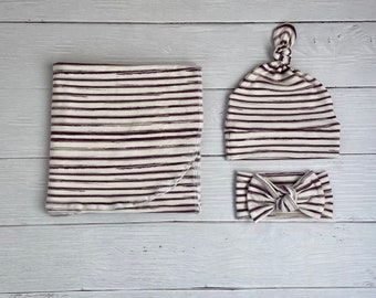 Cream and brown swaddle / blanket / neutral / unisex / baby / coming home / car seat blanket / swaddle / photo prop