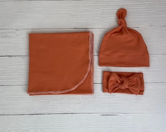 Rust swaddle / blanket / neutral / unisex / baby / coming home / car seat blanket / swaddle / photo prop