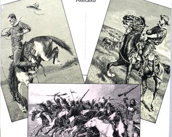 24 impresiones postales de Frederic Remington del artista del Viejo Oeste ¡Libro perforado LISTO PARA ENVIAR POR CORREO!