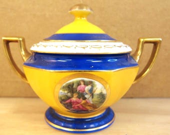 Azucarero de porcelana PALT checoslovaca de la década de 1930, 6,75" de ancho – ¡EXCELENTE!