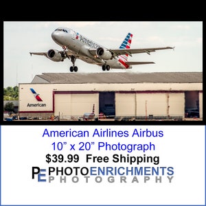American Airlines Airbus Departing Charlotte 10&quot; x 20&quot; Photograph (APPM10086)