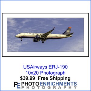 USAirways Embraer ERJ-190AR 10&quot; x 20&quot; Kolorowa fotografia (APPM10091)