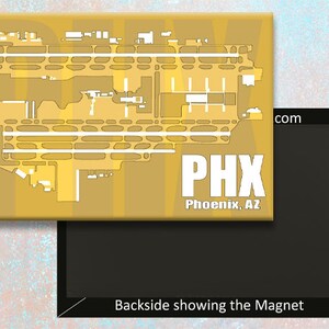 PHX Phoenix, AZ Aéroport Diagramme Carte Fait à la main 3,25"x2,25" Aimant de réfrigérateur (MM10014)