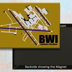 Mapa do diagrama do aeroporto internacional de Baltimore BWI feito à mão com ímã de 3,25" x 2,25" (MM10030)