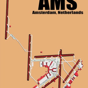 AMS Amsterdam Airport Diagram Map Handmade 3.25