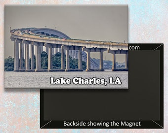 Lake Charles Louisiana Bridge Handmade 3.25" x 2.25" Fridge Magnet (PMD10040)