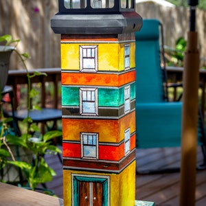 Handmade  Hand Painted Wooden  Lighthouse with Solar Powered Light (WLH1002)