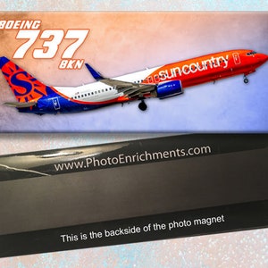 Magnete fotografico fatto a mano 2&quot;x5&quot; Boeing 737-8KN di Sun Country Airlines (PMT1752)