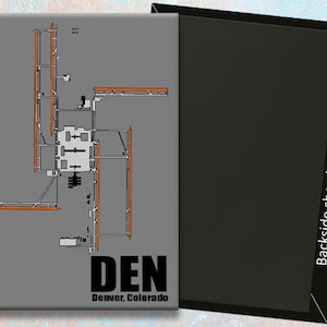 Mapa do diagrama do aeroporto DEN Denver feito à mão com ímã fotográfico de 3,25" x 2,25" (MM10010)