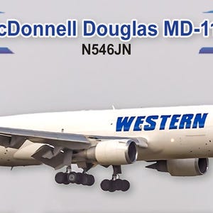Western Global Airlines, McDonnell Douglas MD-11F, handgemaakte koelkastmagneet in kleur van 2 x 5 inch (PMT1749) afbeelding 2