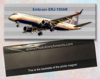 Imán para refrigerador hecho a mano de 5 x 12,5 cm, del Embraer ERJ-190AR de USAirways Airlines (PMT1562)